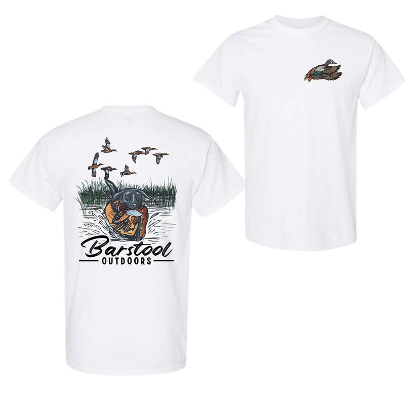 Barstool Outdoors Duck Hunt 2 Sided Shirt, Vintage Mallard Hunting Tshirt, Unisex Graphic Printed Tee, Cotton Shortsleeve Casual Womenswear, Daily Women's Top