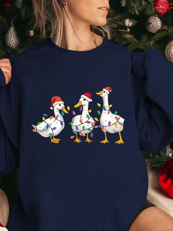 Women's Christmas Cartoon Duck Sweatshirt - Funny Ducks T-shirt Hoodie - Pullover, Womenswear
