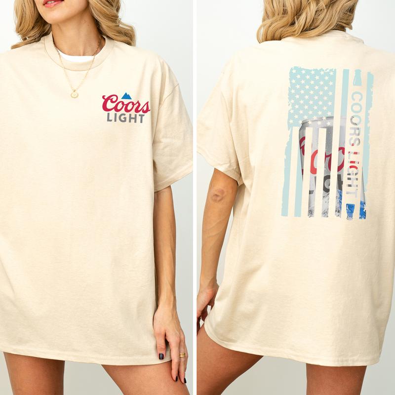 Coors Light American Flag Graphic 2 Sided Shirt, Beer Drinking T-shirt, Soft Cotton Fabric Tshirt, Unisex Drinker Top, Printed Casual Womenswear