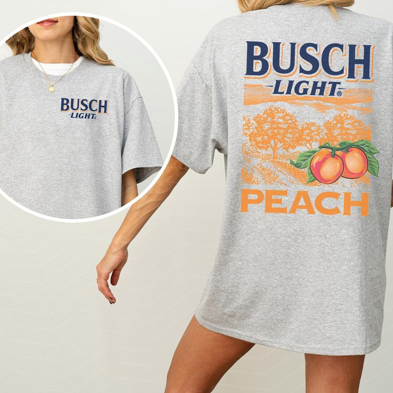 Busch Light Peach Scenic 2 Sides Graphic Shirt, Vintage Beer Drinking Shirt For Women, Cotton Printed Top, Casual Drink Tee, Comfort Fabric Womenswear