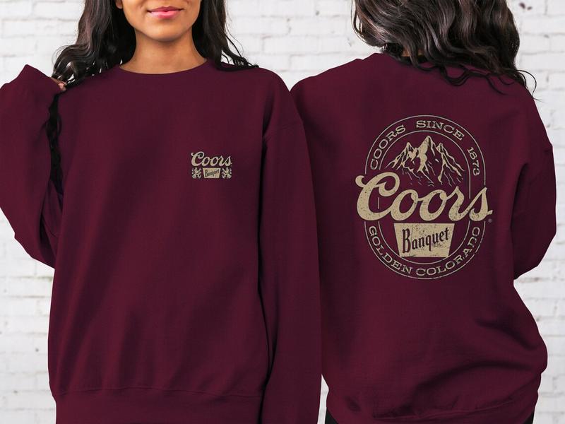 Coors Banquet Mountain Logo T-shirt- 2 Side Universal Appeal Garments- Statement Pieces Trendy Full size Casual Tshirt Top Menswear Cotton Streetwear