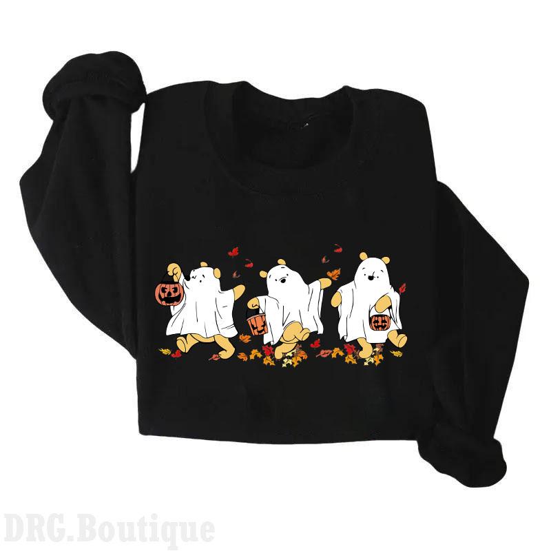 Winnie The Poooh Halloween Cotton Unisex Crewneck, Retro Poooh Ghost Halloween Sweatshirt, Spooky Season Sweaters, Halloween 2024 Merch Women's Shirt,