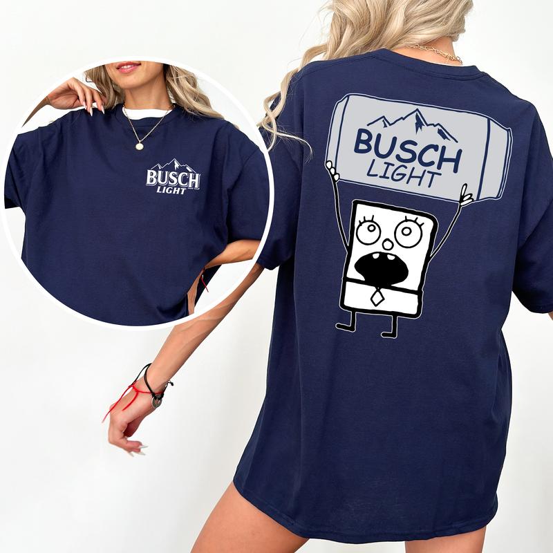 DoodleBob Busch Light Unisex T-Shirt, Funny Doodlebob Beer Graphic 2 Sided Shirt, Vintage Drink T-Shirt, Drinking Tshirt for Men, Comfort Cotton Fabric Tshirt, Women's Top, Casual Womenswear