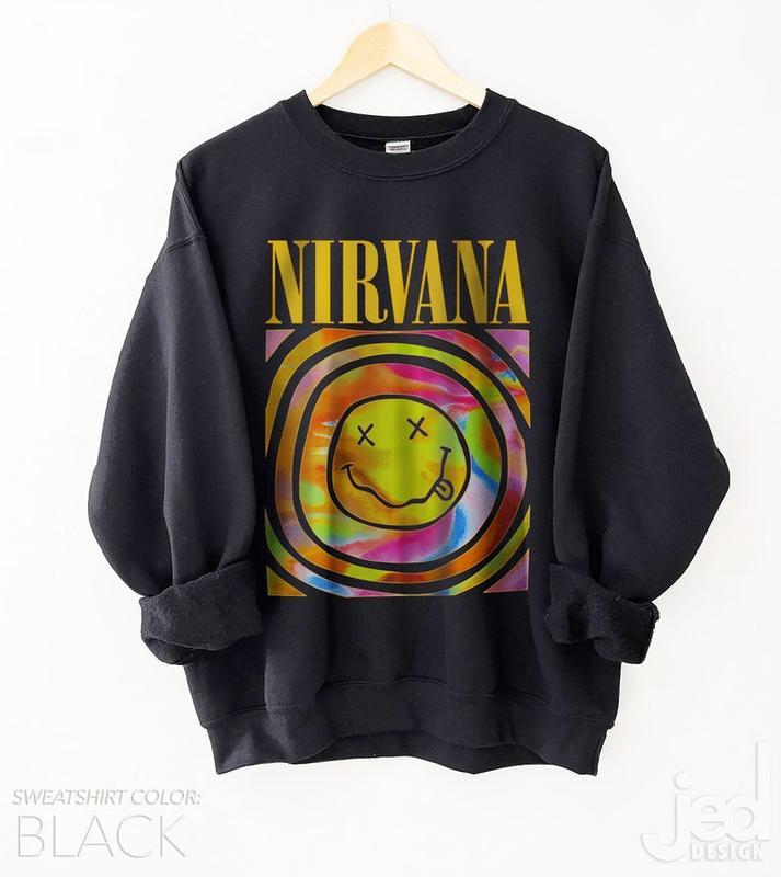 Nirvana Smiley Face Sweatshirt, Nirvana Smiley Face Crewneck, Nirvana Shirt, Nirvana Oversized Sweatshirt, Heliconia Pink Color, Trendy Tees