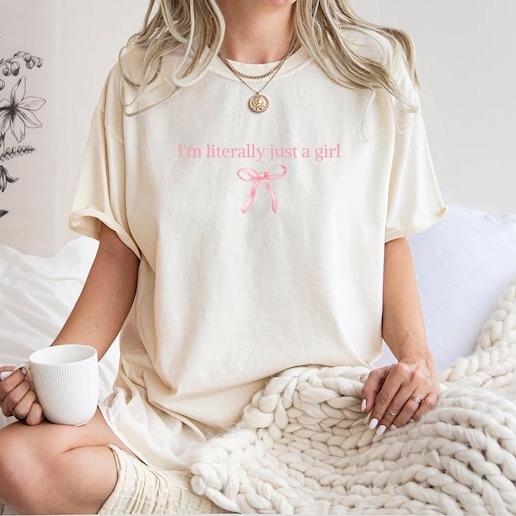 Women's i'm A Literally Just A Girl Slogan & Bow Print Round Neck Crop Tee, Fashion Casual Short Sleeve T-shirt for Daily Holiday Vacation Outdoor Wea