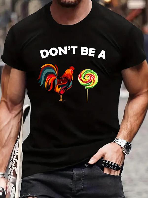 Men's Cartoon & Letter Print Round Neck Tee, Graphic Tees, Regular Fit Casual Comfy Graphic Short Sleeve T-shirt for Summer, Knitting Streetwear for Men, Men's T Shirts