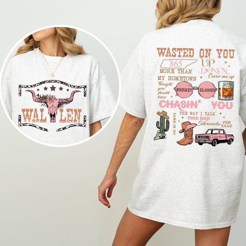 Vintage Wallen Bullhead Graphic 2 Sided Shirt, Country Music T-Shirt, Western Cowgirl Tee, Country Girl Tshirt, Soft Cotton Fabric Casual Womenswear