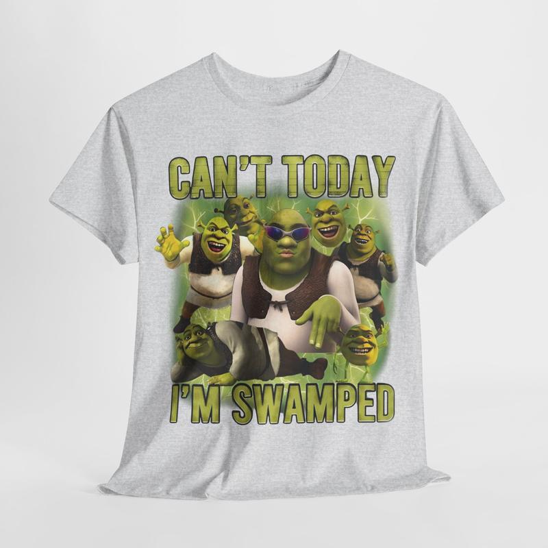 Can't Today I'm Swamped Shr3k Face Meme Shirt, Funny Girls Cotton Tee, Shrek Fiona Graphic Top, Humorous Meme Unisex Cotton Softstyle Shirt