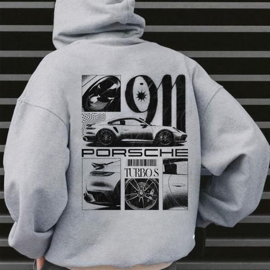 Classic Porsche 911 Turbo S Hoodie, Unisex, Menswear, Street Racing Shirt, Car Hoodie, Boyfriend Gift Cotton Embroidered