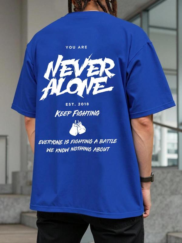 Men's Regular Fit Letter Print Round Neck Drop Shoulder Tee, Graphic Tees,Â Casual Streetwear Short Sleeve T-Shirt for Summer, Menswear for Daily Wear