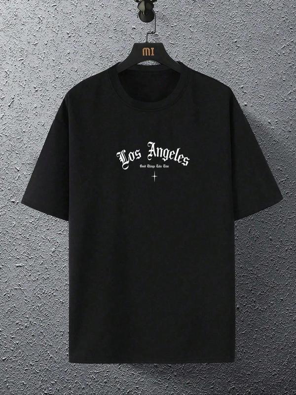 Men's Letter Graphic Print Round Neck Tee, Regular Fit Casual Short Sleeve T-shirt, Streetwear, Graphic Tees, Men's Summer Clothes Top for Daily Wear