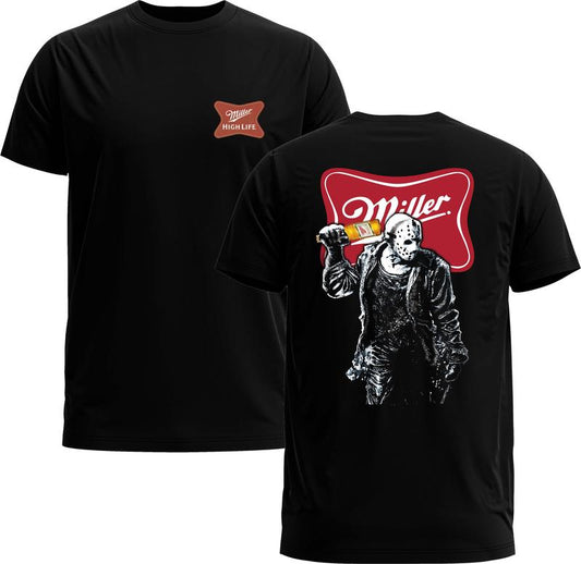 Jason Voorhees x Miller Tee - Friday The 13th Halloween Beer Unisex Shirt - Gildan 5000 Graphic TShirt, Heavy Cotton, Full Sizing & Colors