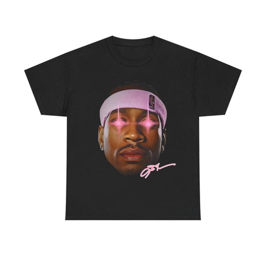Retro Pink Laser Allen Iverson Inspired Vintage Graphic T-shirt Heavy Cotton Tee Basketball Sreetwear 90s Styled Ai Shirt Hiphop Vibes Y2K Aesthetic Throwback Classic Casual Menswear Top Underwear Tshirt Streetwear Shortsleeve Comfy Day Oversized
