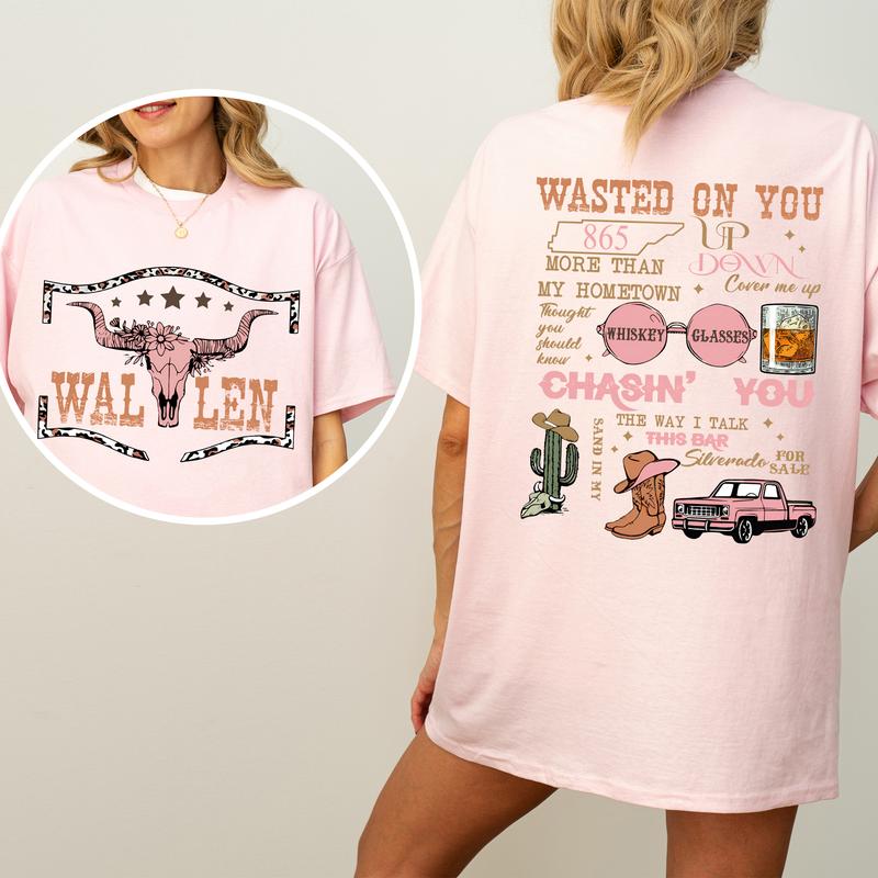 Vintage Wallen Bullhead Graphic 2 Sided Shirt, Country Music T-Shirt, Western Cowgirl Tee, Country Girl Tshirt, Soft Cotton Fabric Casual Womenswear