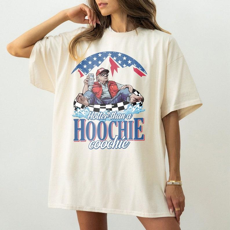 Hotter Than A Hoochie Coochie Trump Shirt - Beer Logo Trump Summer Vibe 2024 Election Unisex America Shirt with Humor