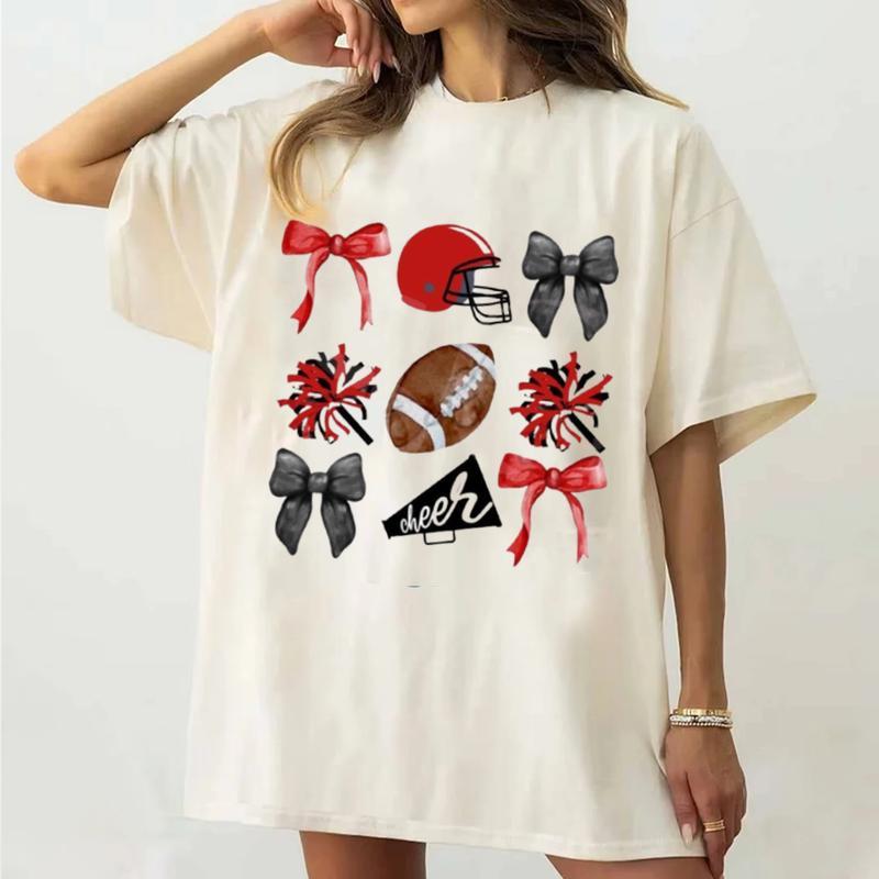 Cheer Football Coquette Bows T-Shirt Unisex Classic Collar Fabric
