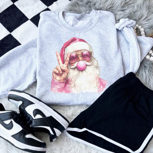 Bubblegum Santa Sweatshirt - Ash Grey - Sublimation - Christmas - Unisex Jersey Sweatshirt