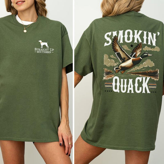 Vintage Smokin' Quack Hunting Duck 2-Sided Graphic Shirt, Mallard Hunting Shirt for Men, Dog Hunt Tee, Comfort Clothing, Cotton Fabric Tshirt, Printed