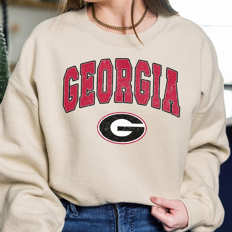 Georgia Bulldogs Vintage Football NCAA Trendy Sweatshirt, University of Georgia Unisex Football NCAA Shirt, Crewneck, Cotton, Sweaters, Pullover