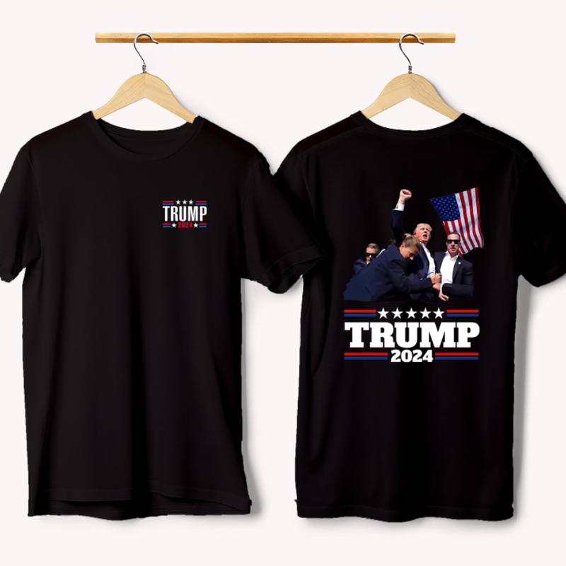 Trum Assassination Tee 2 Sides, Trum Shooting Tee, Support Trum Shirts, Trum 2024 Supporter Tee, They Missed, Trum Shirts 2024, Double Sided Graphic Printed Unisex - Classic Cotton Short Sleeve Top for Men - Man Menswear Underwear Tshirt