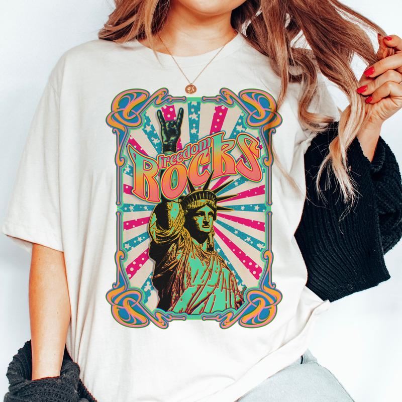 Rock N Roll Freedom Tees Rock & Roll USA Freedom Tshirts Born Free T-Shirts Freedom Rocks Patriotic Tops Freedom Tour Tees Long Live America USA Tops