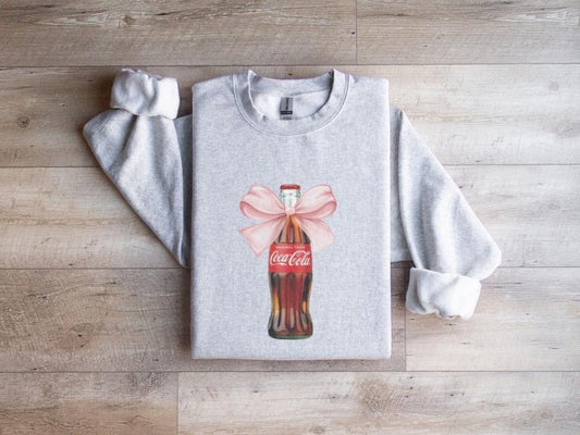 Coca Cola Pink Bow Sweatshirt, Coca Cola Crewneck, Coke Lover, Trendy Sweatshirt, Coca Cola Fan, Gift for Coke Drinker, Gift for Friend T-, Hoodishirt