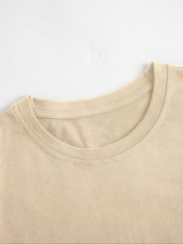 Women's Letter Print Round Neck Graphic Tee, Lady Summer Tops, Graphic Tees,Ã‚Â Vintage Trendy Casual Drop Shoulder Half Sleeve T-shirt For Daily Wear, L