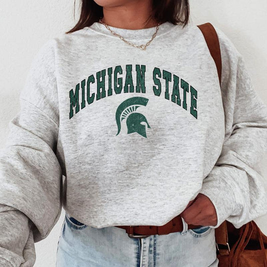 Michigan State Spartans Vintage Football NCAA Trendy Sweatshirt, Michigan State University Unisex Football NCAA Shirt, Gift For Men, Gift For Girls, Crewneck, Cotton, Sweaters, Pullover