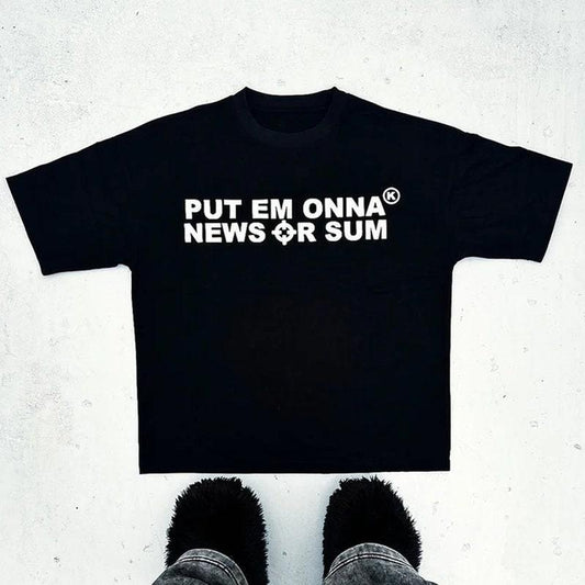 Playboi Carti Style Put Em Onna News Or Sum Vintage Letter Printing T-Shirt Short Sleeve Streetwear Hip Hop Cotton Shirt Retro Outfit Gift For Him Gif