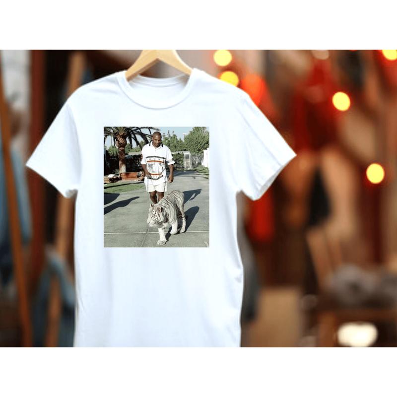 Mike Tyson Walking White Tiger Unisex Men's Cotton Crew Tee - Vintage 90S Tshirt Streetwear Boxing Best Seller, Unisex Cotton Graphic Shirt