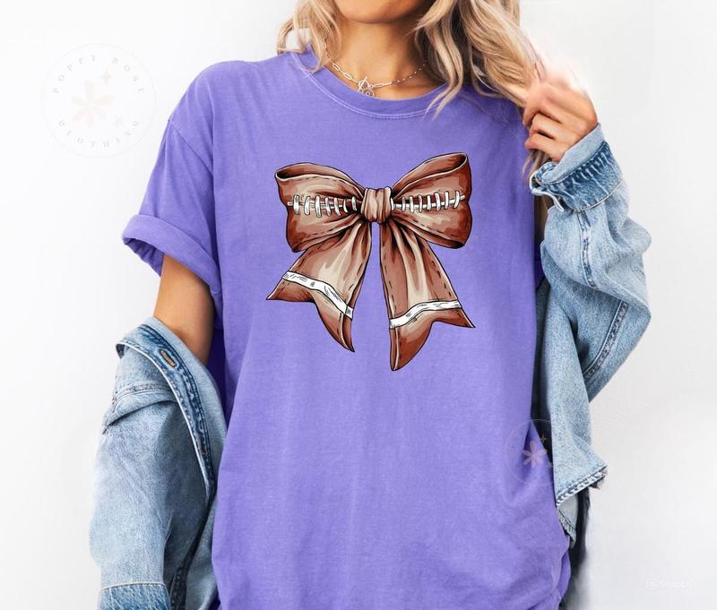 Football Bow Shirt, Womens Football Tee, Womenswear Oversized Crewneck, Coquette Pink Bow Tee, Graphic Printed Unisex Classic Comfort Cotton T-Shirt i
