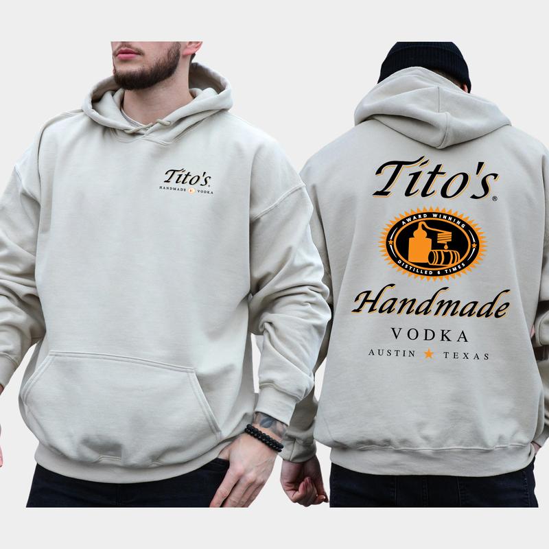 Men's Titos Handmade Vodka Hoodie 2-Sided, Tito Vodka Drinking Hoodie, Funny Vodka Pullover, Unisex Drinker Tops, Classic Cotton Menswear