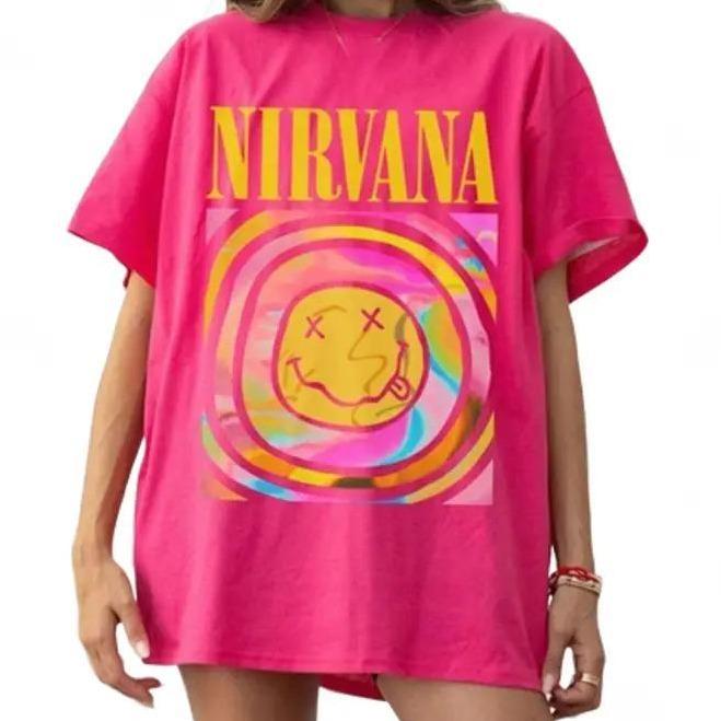 Nirvana Hot Pink Shirt Nirvana Crewneck Tee Nirvana Pink T-Shirt Cotton Fit