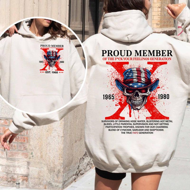 (HOODIE) Gen X customized Skull proud member Hoodie, Customize Gen X TShirt Raised On Hose Water And Neglect T-Shirt - Vintage Inspired Funny Saying Sarcasm Quotes Shirt - Fit, Casual