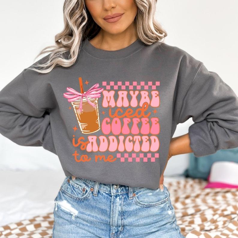 Coquette Iced Coffee Sweatshirt T Shirt Hoodie, Funny Mama Sweatshirt, Soft Girl Era T Shirt, Pink Bow Hoodie, Trending Coffee Shirt
