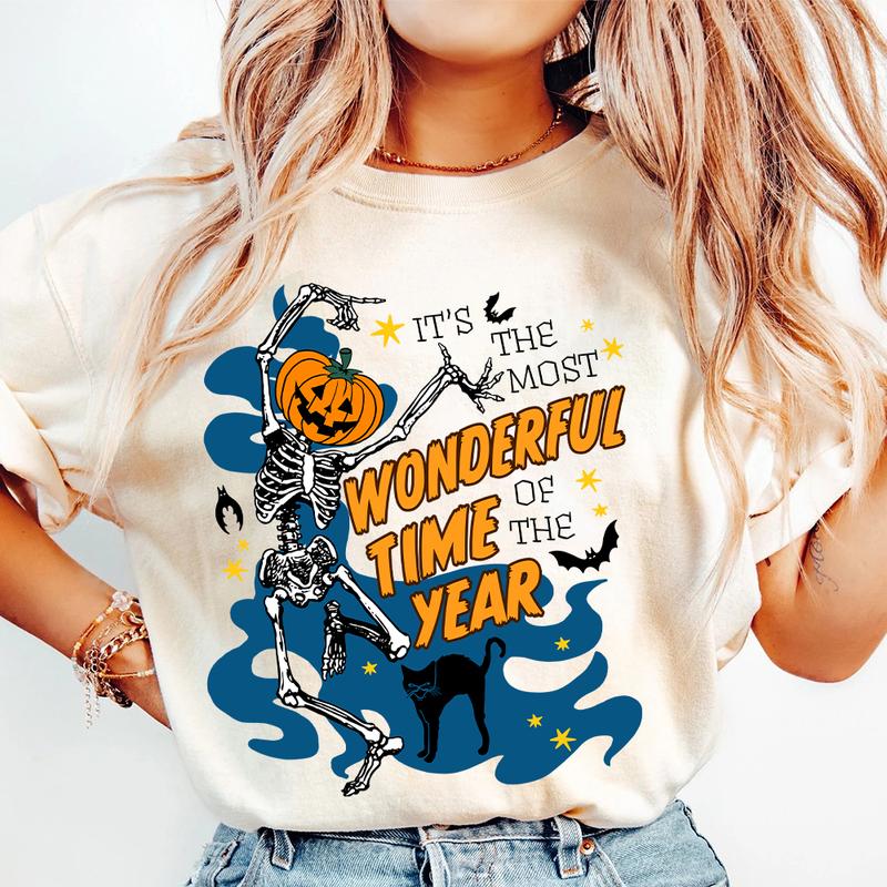 Retro Halloween Shirt, Halloween Costume Women, Dancing Skeleton, Fall Autumn Shirt, Thanksgiving Gift, Halloween Party, Pumpkin Graphic Tee
