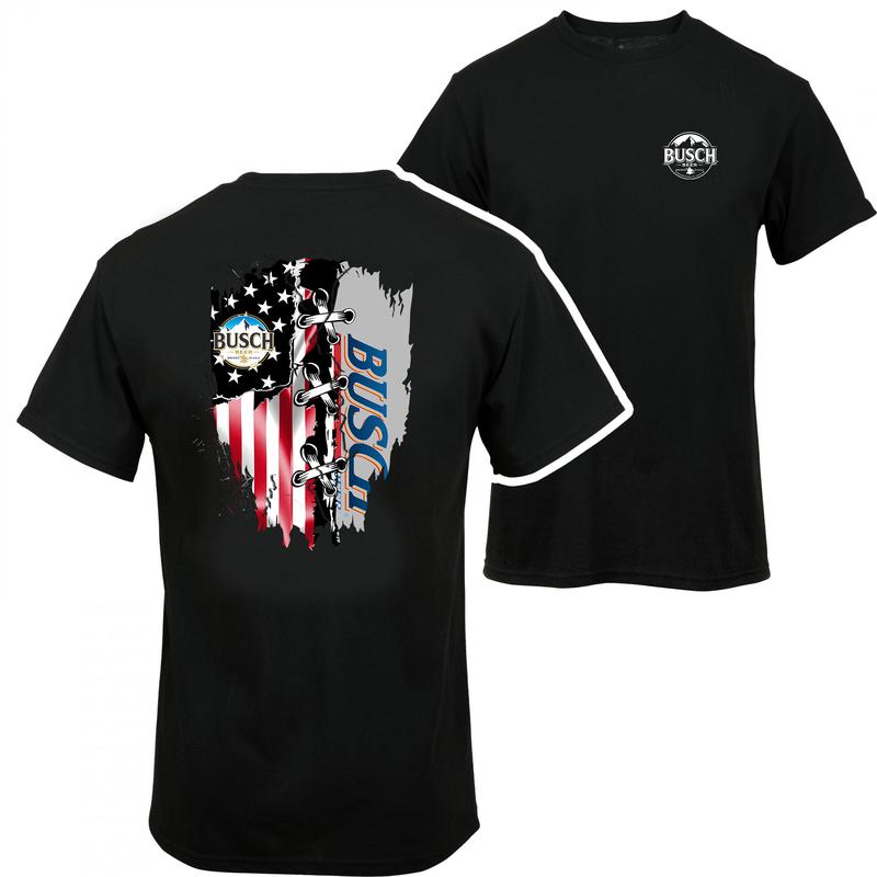 Busch Beer American Flag T-shirt - 2 Side - Colors For All - Multiple Style Options - Unisex Style Variety - Gym To Street Wear - Every Size Available