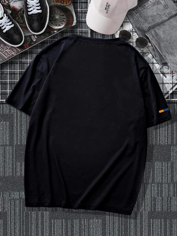 Men's Letter Print Round Neck Tee, Regular Fit Street Fashion Casual Soft Comfy Short Sleeve T-shirt for Daily Outdoor Wear, Graphic Tees, Men's Streetwear Clothes for Summer, Graphic Tees for Men, Summer Clothes