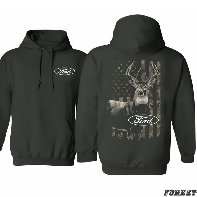 Ford Oval Truck Hunting Camo American Flag Deer Hoodie, Perfect For Every Occasion, Find Your Perfect Fit, Colorful Varieties, Classic Cotton, Unisex