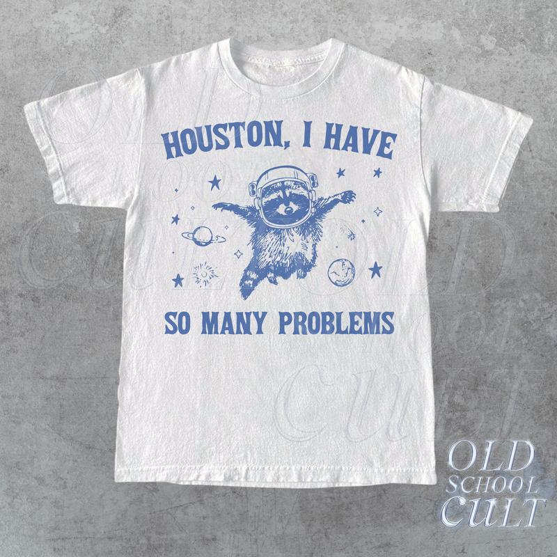 Raccoon In Space Retro 90s Graphic T-Shirt, Funny Galaxy Graphic T-shirt, Problems Gag Moon 90s Shirt, Vintage Animal Gag Unisex Tee,