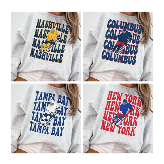 Vintage 90s All Team Hockey Sport Grey Sweatshirt, Retro Ice Hockey Sweatshirt, Crewneck Sweatshirt, Gift for Everyone, Gift for Sport Fan, Jersey Hoc