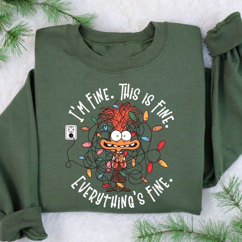 It's Fine This Is Fine Everything Is Fine Sweatshirt, Anxiety Christmas Lights Sweater, Christmas Lights Sweatshirt, Anxiety Christmas Shirt, Xmas Tee, New Year Christmas Gift Shirt, Winter Holiday Sweatshirt