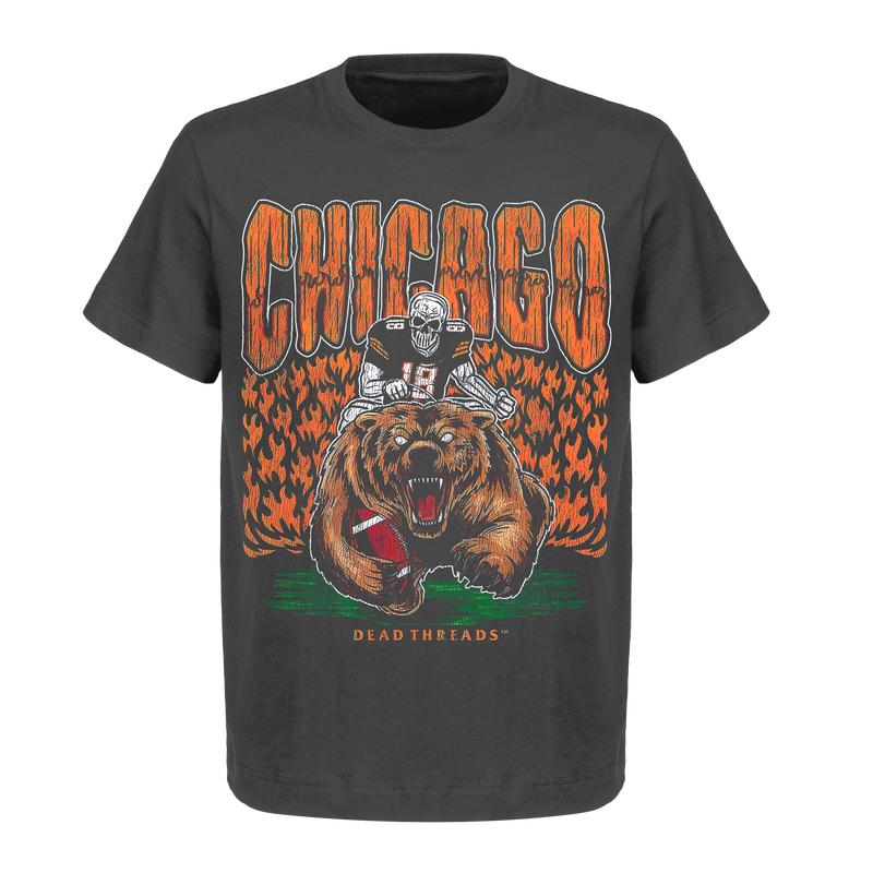 Deadman's Bear Graphic T-Shirt - Chicago Football Team | Gildan 5000 Heavy Cotton Shirts | Unisex American Football Top for Men and Women