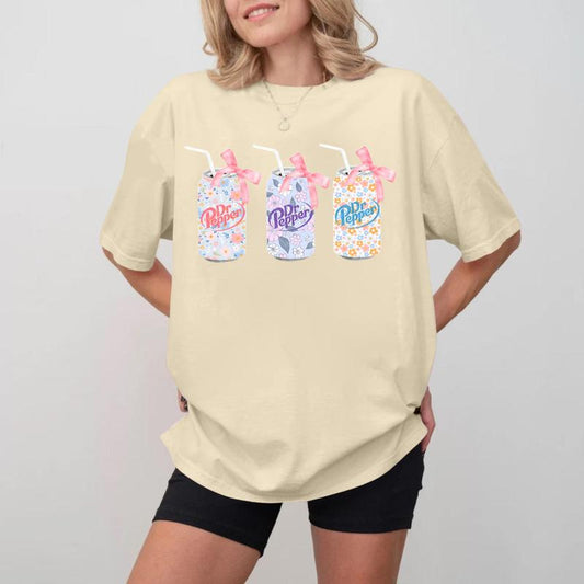 Dr. Pepper Flowers Cans new T-Shirt, Dr Pepper Bow T-Shirt, Dr Pepper Pink Bow T-Shirt, Cute Baby Pink Bow Tee, Trendy Soda Can With Roses, Gifts, Gif