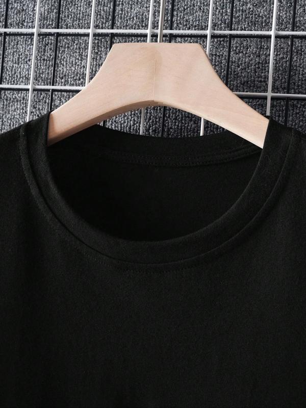 Men's Plus Size Letter Graphic Print Round Neck Tee, Regular Fit Casual Short Sleeve T-shirt, Men's Plus Size Summer Clothing for Daily Wear