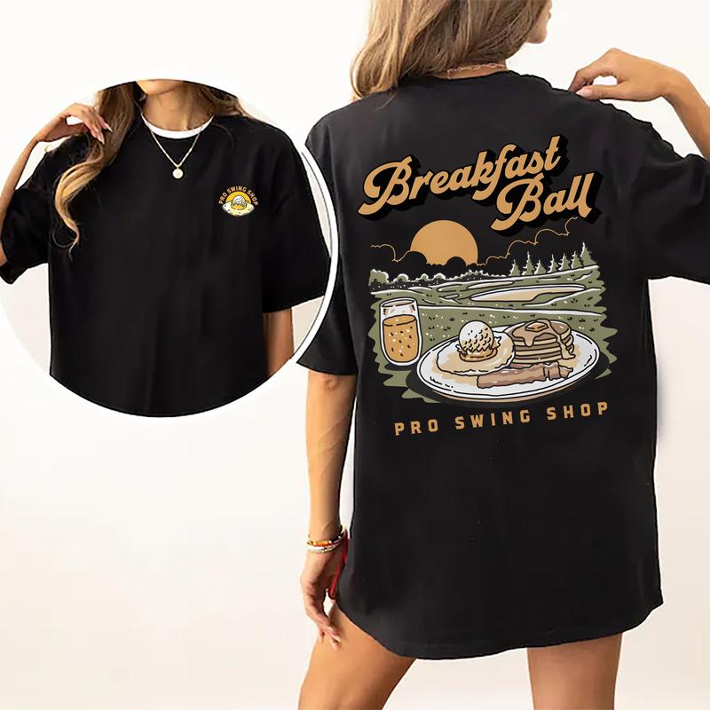 Vintage Breakfast Ball Golf Tshirt 2-Sided, Retro Pro Swing Shop Graphic Printed Tee, Golfing Shirt, Breakfast T-shirt, Soft Cotton Fabric T-shirt, Ov