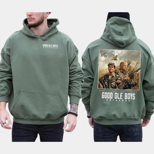 Hunter Trummp Reagan Good Ole Boys 2-Sided Hoodie, Funny Men's Outdoors Hunting Hoodies, Vintage Hunt Sweaters, Unisex Hunter Tops, Comfort Cotton Casual Menswear, Long Sleeve Pullover