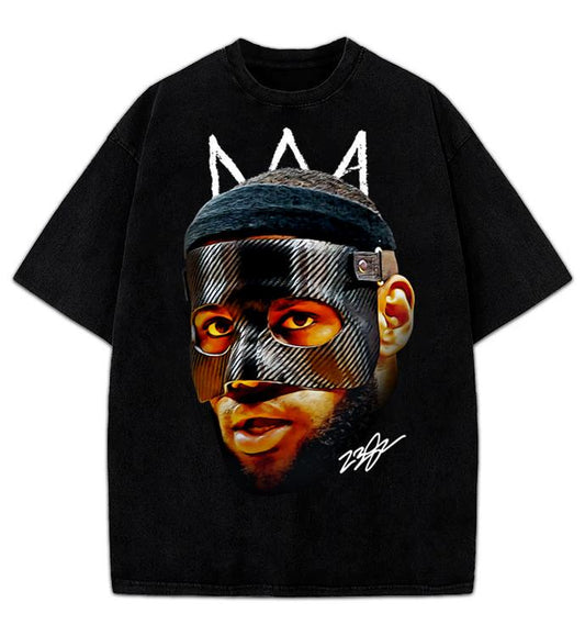 Bron James Mask Masked Bron Basketball Graphic Design King T-Shirt Crewneck Cotton