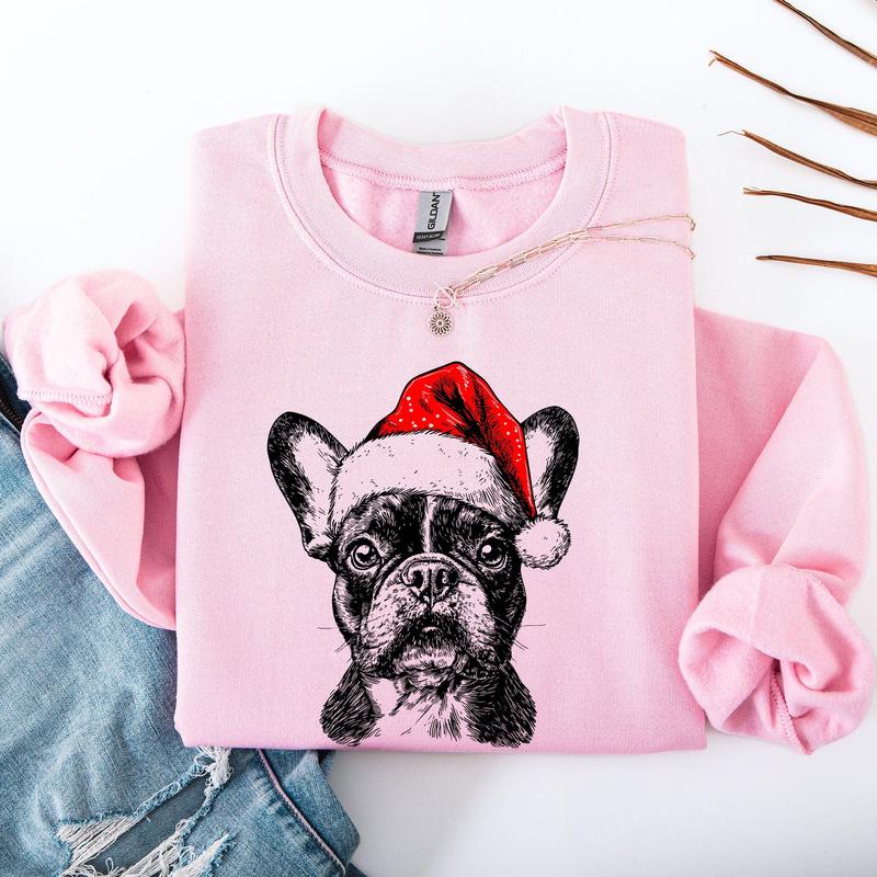 Frenchie, Santa, French Bulldog, Christmas, Dog Lover, Pet Sweatshirt, Crew Neck, Women's, Crewneck