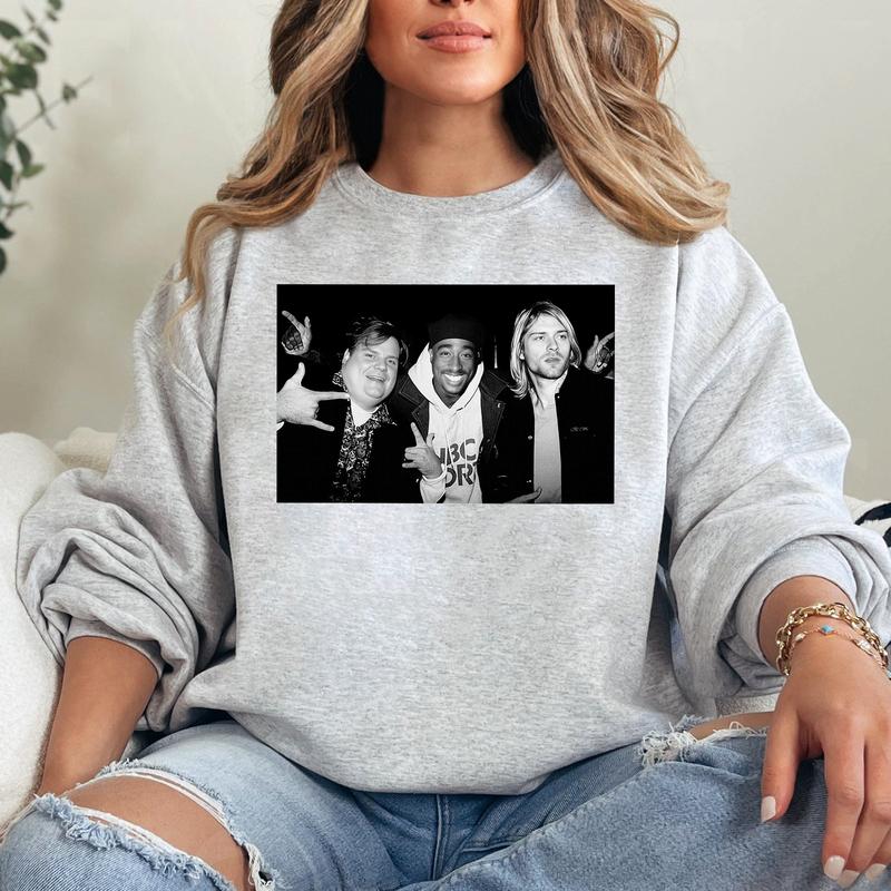 Chris Farley Tupac Shakur And Kurt Cobain Partying Unisex Men's Cotton Crew T-Shirt Vintage 90S Streetwear Hip Hop Best Seller 2Pac, Unisex Cotton Gra